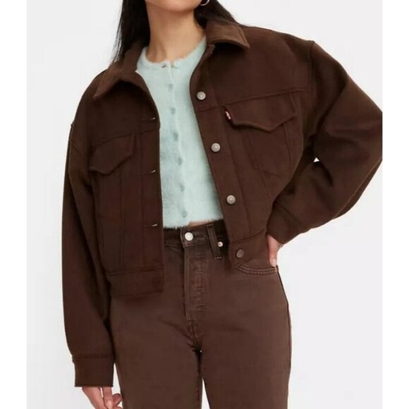 Levi's Brown Wool Blend Baby Bubble Pockets Button Oversized Trucker Jacket - Picture 1 of 16
